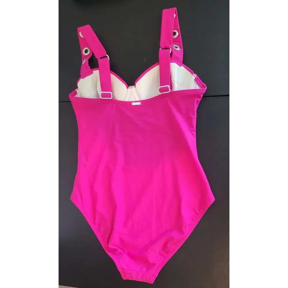 DKNY Plunge One Piece Swimsuit 8 NWT Pink Resort Vacation Slimming Summer Swim - Picture 5 of 16
